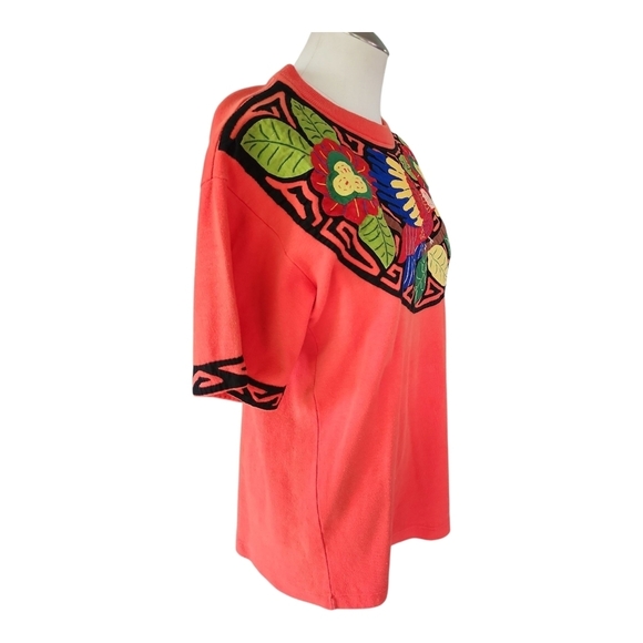 Cattleya Colorful Embroidered Parrot Top | Boho Festival Shirt | Size L - Picture 4 of 8